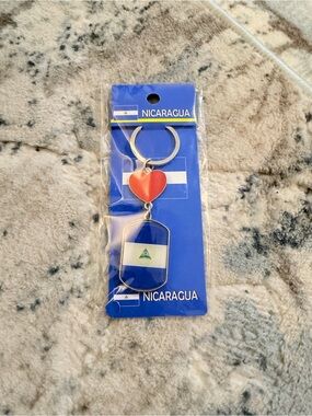 Nicaragua Flag Keychain with Red Heart